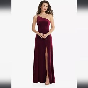 After Six One-Shoulder Spaghetti Strap Velvet Maxi Dress In Cabernet Size 10 NWT